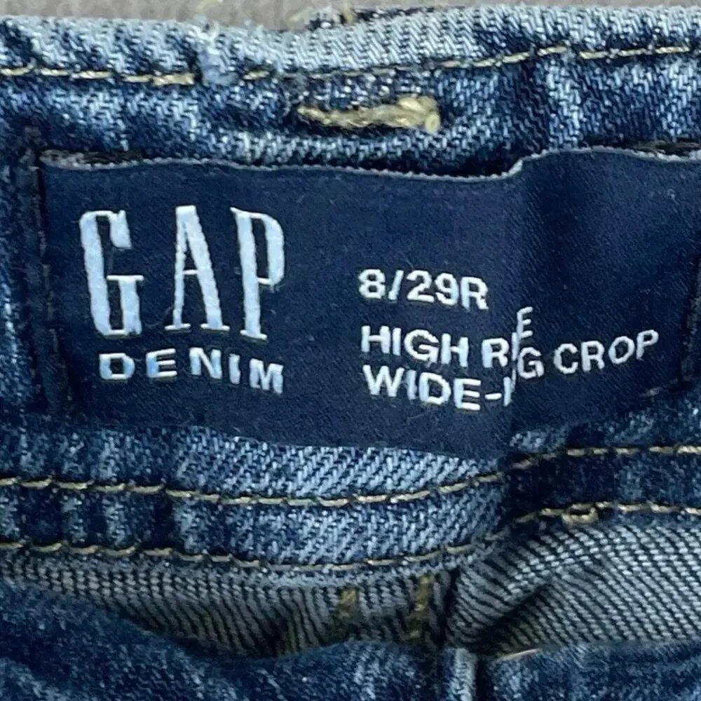 GAP Womens High Rise Wide-Leg Crop Jeans 8 29R Medium Wash Blue Stretch